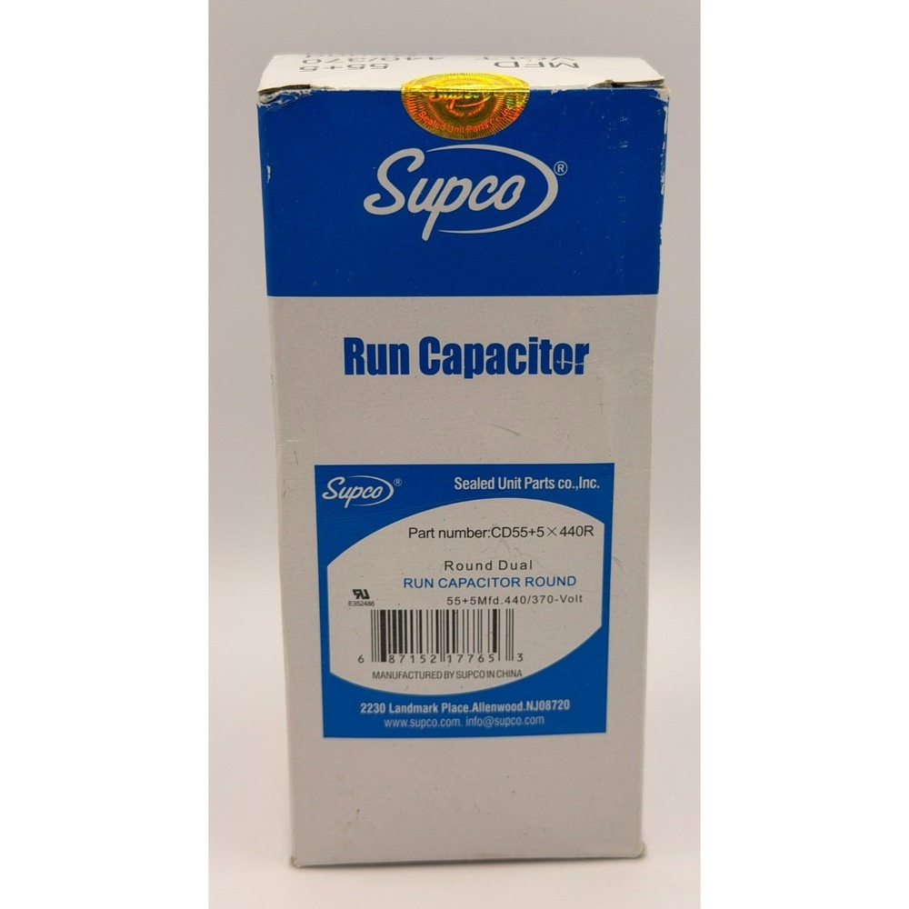 Supco CD55+5X440R Dual Run Capacitor 55/5 MFD 440/370V Round HVAC AC NEW